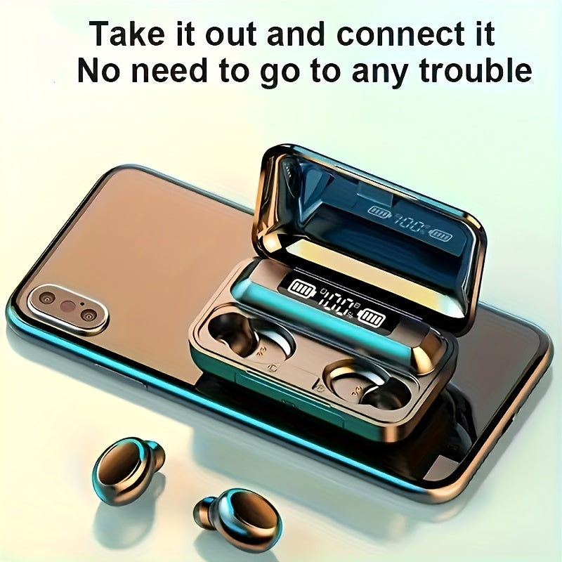 High-Fidelity Stereo Wireless Earphones, In-Ear Headphones with Touch Control and Noise Reduction for Voice Calls, USB Charging, Lithium Battery of 800mA, Long-Life Sports Gaming Headphones with Display