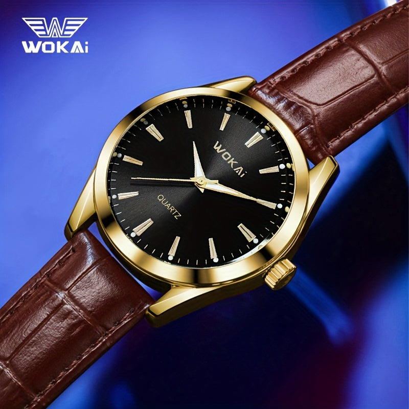 WOKAI Men'S Luxury Sports Watch - Waterproof, Quartz Movement, Round Dial with Roman Numerals & LED Display, Faux Leather Strap, Perfect for Casual or Active Lifestyles, Sporty Timepiece | Stylish Timepiece | Durable Watch