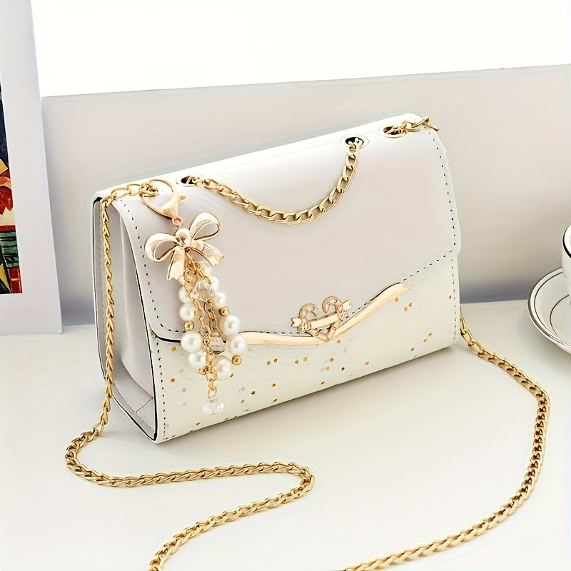 A Festive Mini Shoulder Bag with Shiny Details - Made of PU Material, Lightweight, Featuring an Adjustable Strap And Magnetic Closure, Perfect for Gifting to Family And Friends During The Holidays.