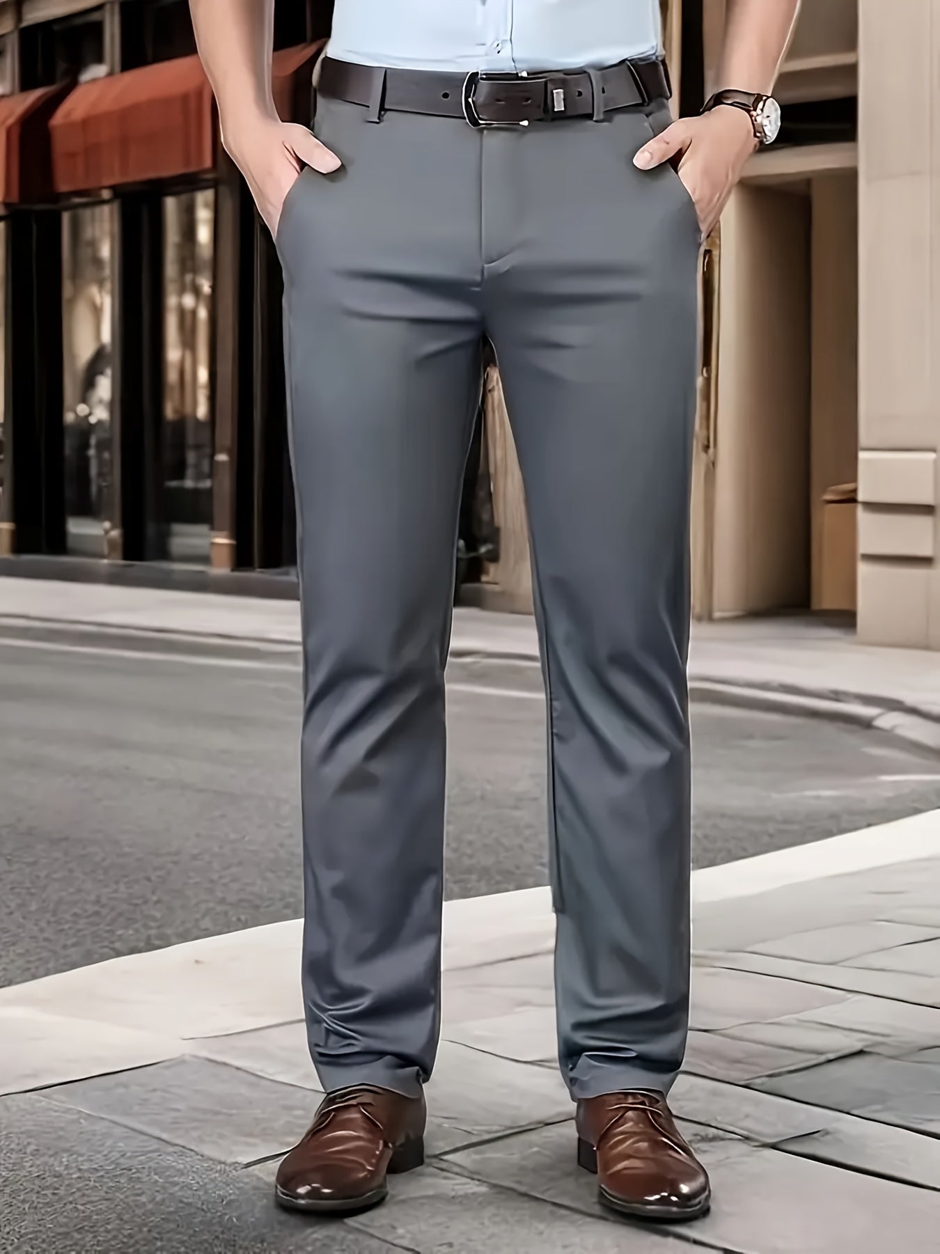 Men'S Classic Black Dress Pants - Stretchy Polyester, All-Season Comfort Fit, Regular Length, Solid Color, Allseason Pants | Stylish Dress Pants | Comfortable Fit Pants