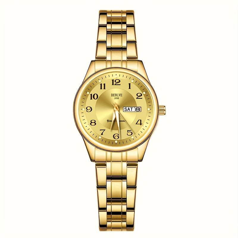 DEBLVE Women'S Ultra-Thin Stainless Steel Quartz Watch - Stylish, Lightweight, IPX7 with Calendar, Luminous Day Display, and Stainless Steel Band - Perfect for Casual Wear, DEBLVE