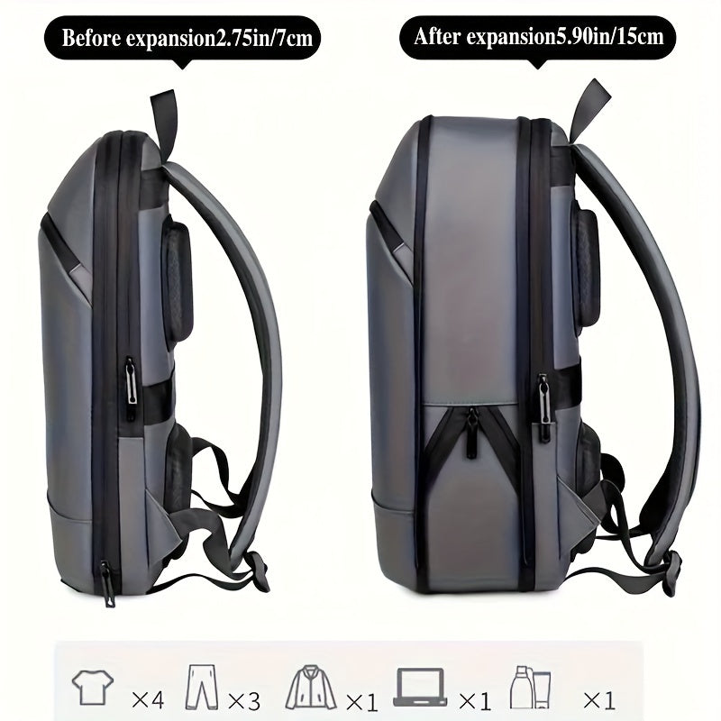Business Style Expandable Backpack, Faux Leather, Durable Smooth Zipper, Multi-Pad Laptop Bag, Casual Daypack, Suitable for Daily Commute, Outdoor Business Travel, Ideal Gift for Holidays, Black, Dark Grey, Light Grey Options