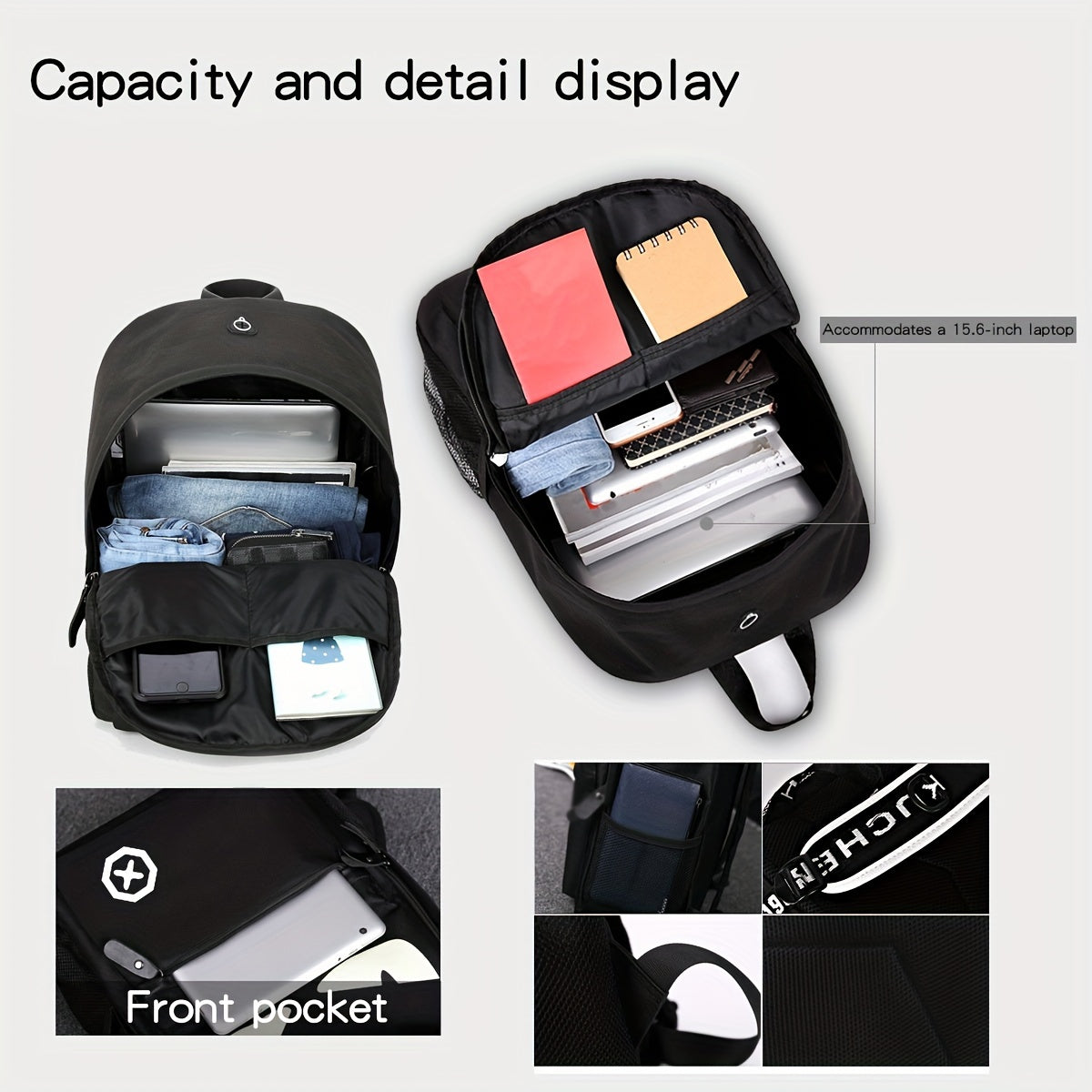 New casual Men's backpack set, large capacity to store 15.6-inch laptops, night fluorescent backpack, three piece travel dual-use backpack
