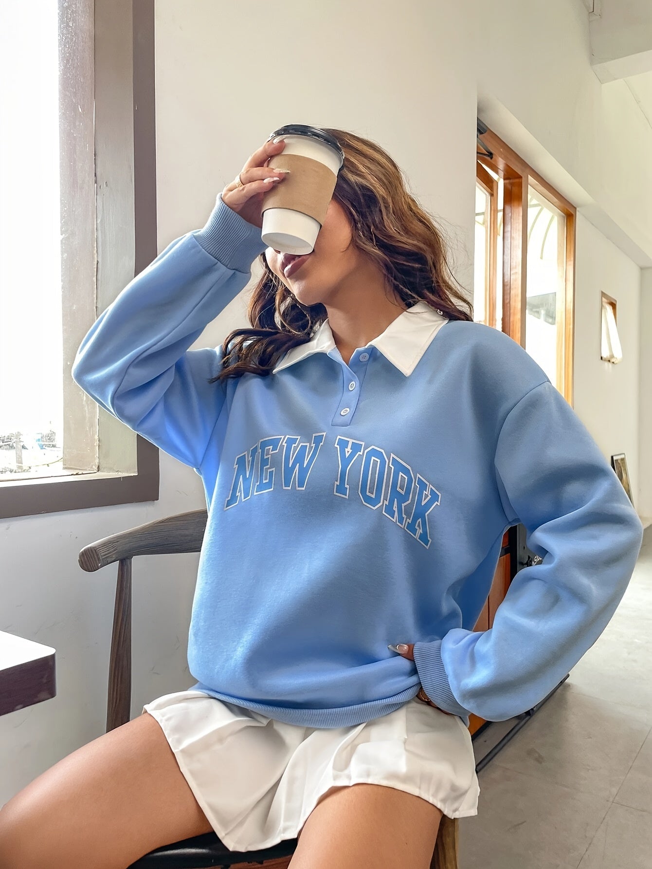 Women's Pullover, Polo Neck Design, Monogram Pattern, Suitable For Sports And Everyday