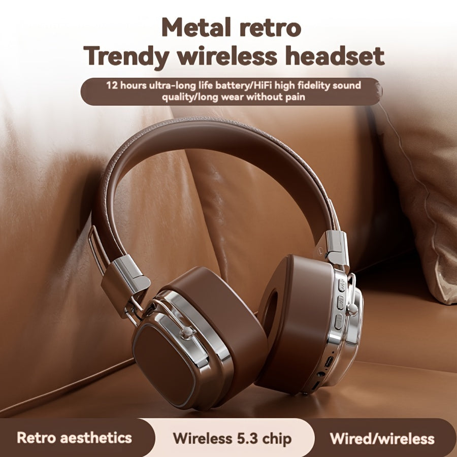 Vintage-Inspired Over-Ear Wireless Headset With Wireless 5.3 Chip - No Lag Gaming, Hi-Fi Sound & Deep Bass, Long-Lasting 350Mah Battery, Ideal For Music Lovers & Athletes