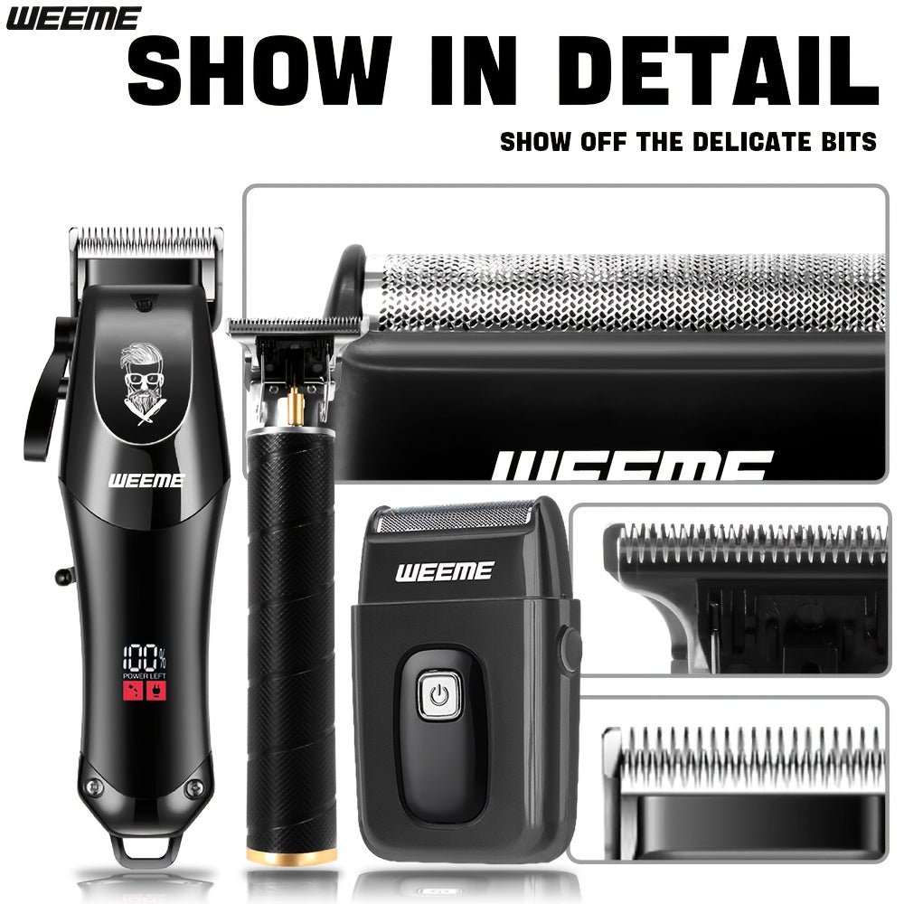 WEEME Men'S Electric Haircut Kit 1pc Men'S Hair Clipper + 1pc T-Blade Trimmer Sharp Precision Haircutting, LED Digital Display, Cordless Portable Use, Suitable for Haircutting, Beard Trimming, Sculpting Styling, Home Travel