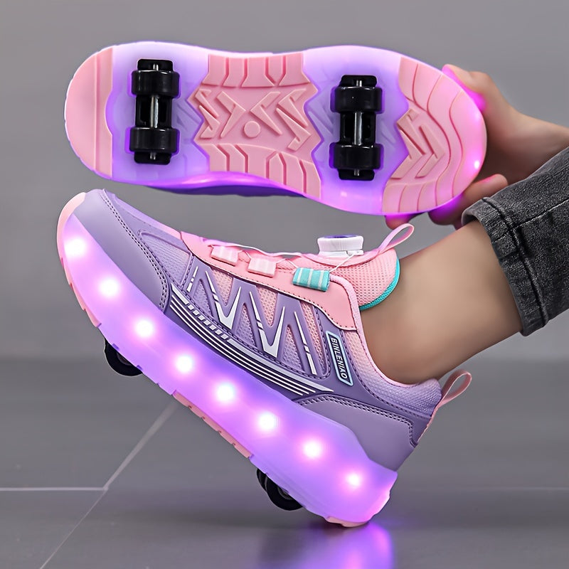 Children's pulley shoes for girls rechargeable glowing four-wheel removable sneakers with wheels