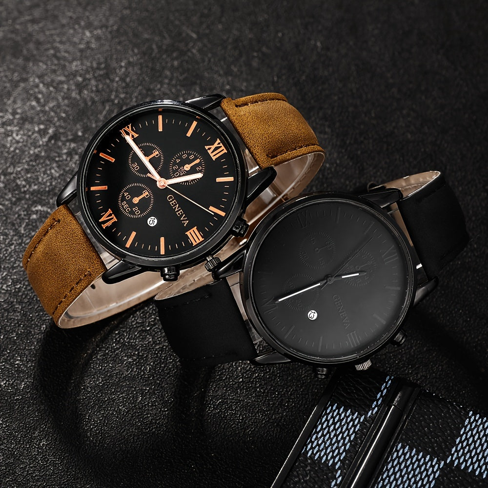 4pcs Stylish Men's Luxury Quartz Watch Set