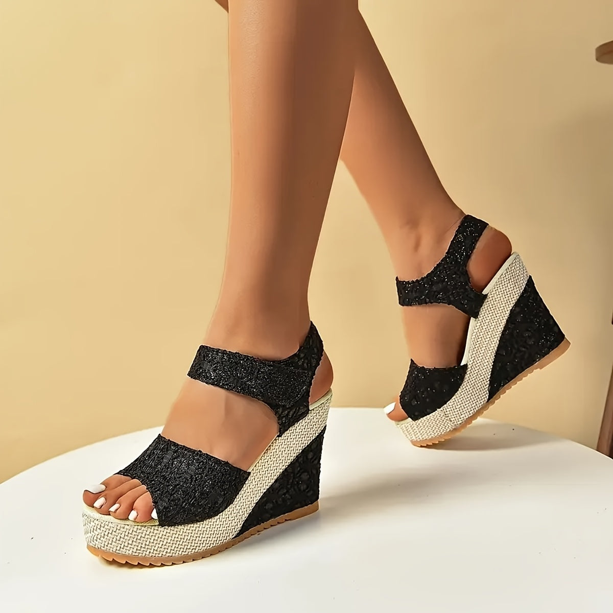 High Heel Wedge Sandals with Laces
