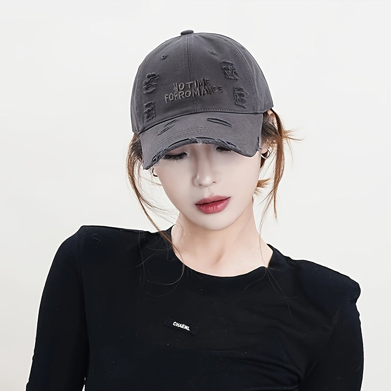 Women's Distressed Embroidered Baseball Cap - Adjustable Lightweight Sun Hat with Wide Brim for Outdoor Travel, Casual Outings & Daily Use, Machine Washable, Outdoor Headwear, Trendy Baseball Cap, Rustic Appeal, Summer Access
