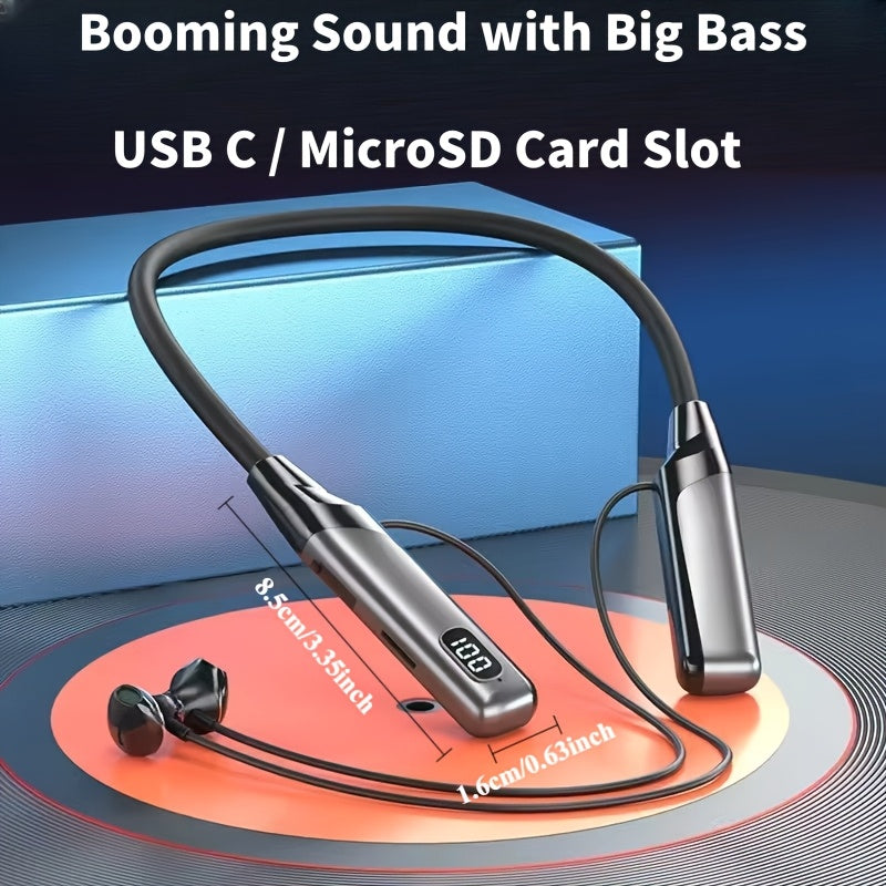 Ultra-Long Battery Wireless Neckband Headphones, Wireless 13.46 cm-Ear Earbuds with Digital Charge Display, Noise-Canceling Stereo Bass, Built-In Mic, Magnetic Suction, Soft Silicone Collar, Compatible with Sports, Running, W