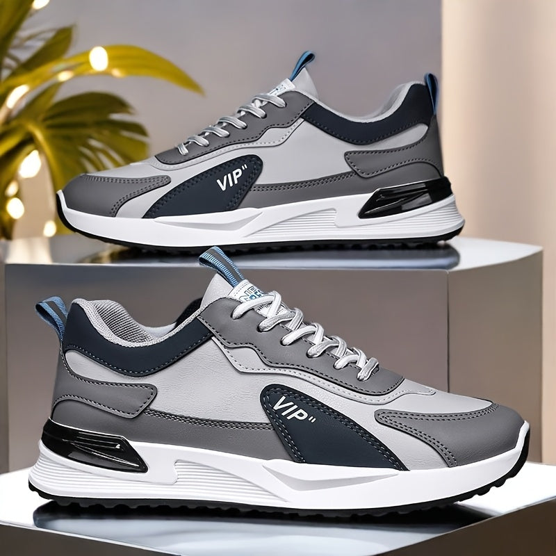 Men'S Casual Sneakers - Low Top, Lace-Up, All-Season Athletic Shoes with "VIP" Patch, White & Gray, Stylish Running & Hiking Boots, Casual Footwear | Modern Casual Sneakers | Durable Footwear
