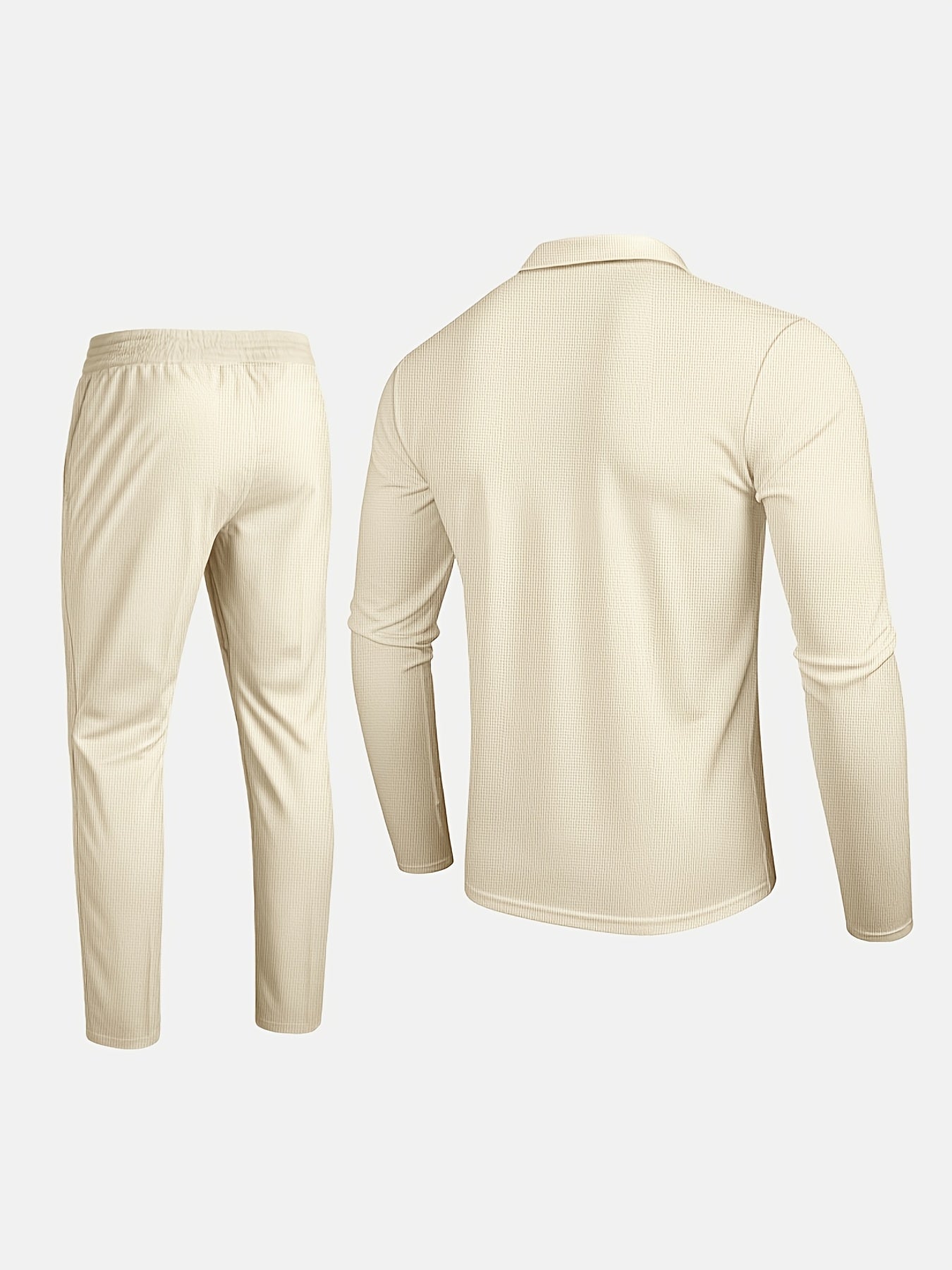 Summer Men's Casual Suit Solid Color Long Sleeve Top Long Pants Half Zipper Lapel Men's Suit Lightweight Breathable Street Casual Peplum Suit