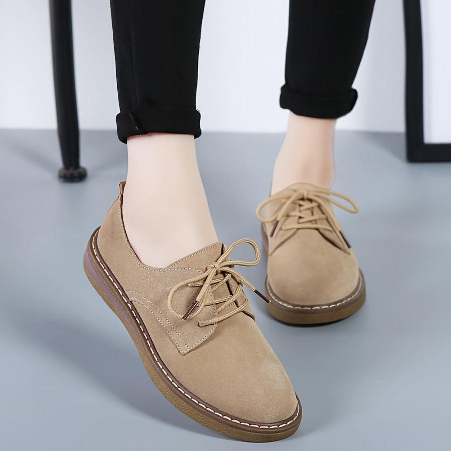 Women's Comfortable Flat Loafers - Solid Color, Lace-Up Low Tops for All Seasons, Faux Cover