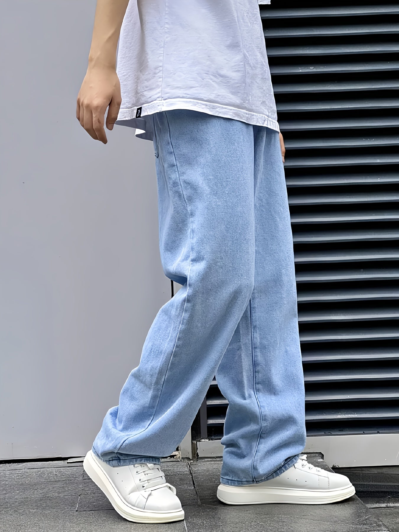 Men's Loose Fit Light Blue Denim Jeans - Straight Leg, Slant Pockets, Non-Stretch Cotton Blend, Casual Street Style for All Seasons