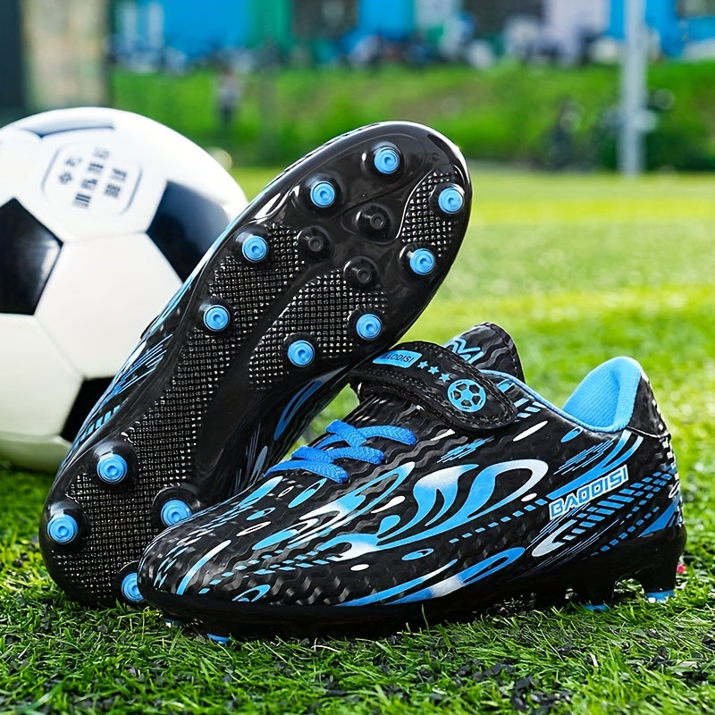 Boys' and Girls' Black and Blue Soccer Cleats with "BAGGIES" Logo - Lightweight, Breathable, Round Toe, Easy Closure, Rubber Base for Outdoor Football, Soccer Boots|Stylish Soccer Shoes|Easy Closure