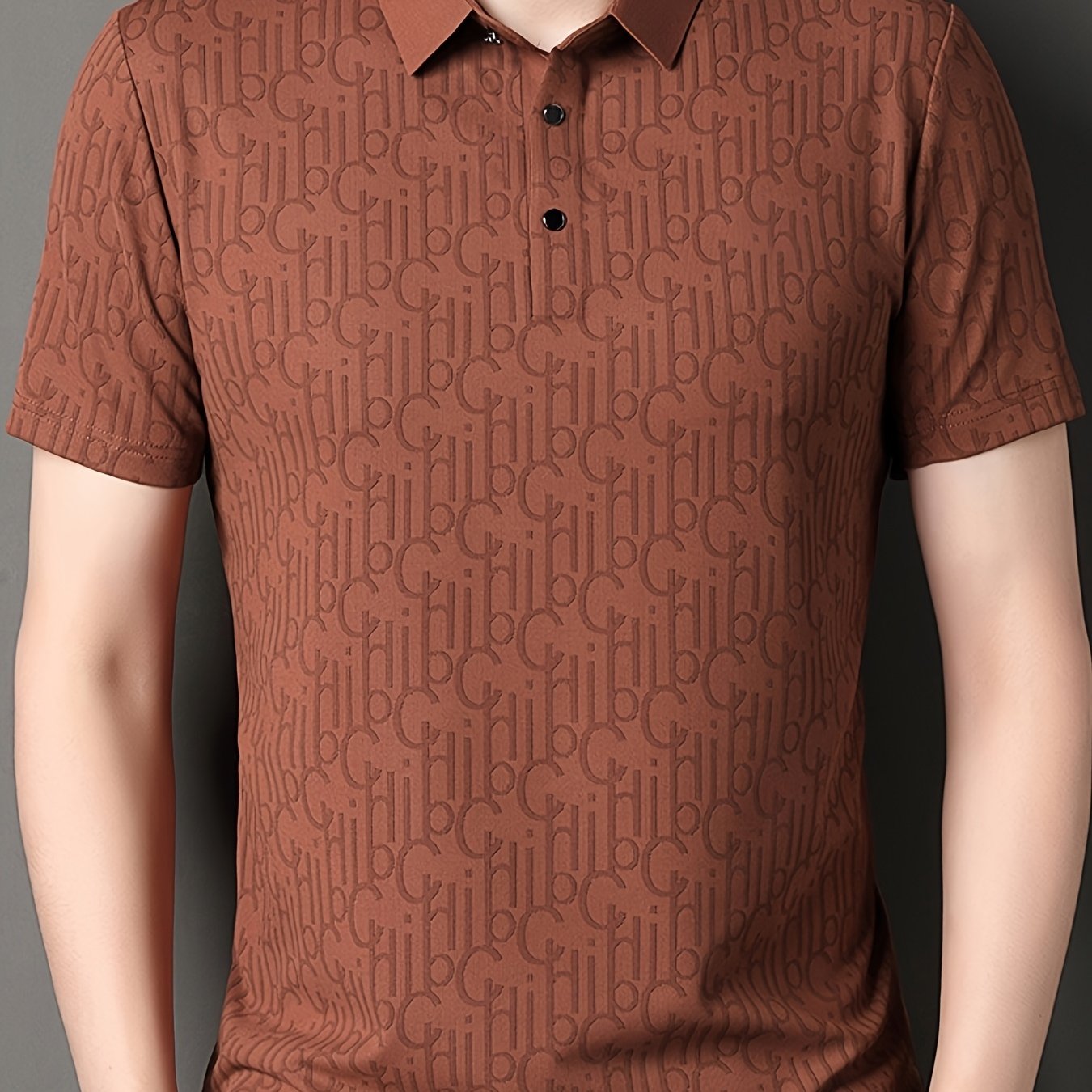Men'S Casual Summer Short Sleeve T-Shirt with "Gil" Letter Print, Light Gray, Button-Up Collar, Medium Stretch Fabric, Regular Fit, Perfect for Weekend Outings, Relaxed Outing Shirt | Letter Print Tee | Medium Stretch Fabric