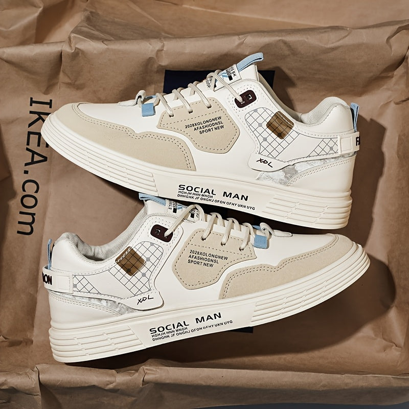 Men's Stylish Athletic Sneakers - Durable, Non-Slip, Thick Sole for Height Boost & Shock Absorption, Casual Campus Trend, Versatile Lace-Up Design