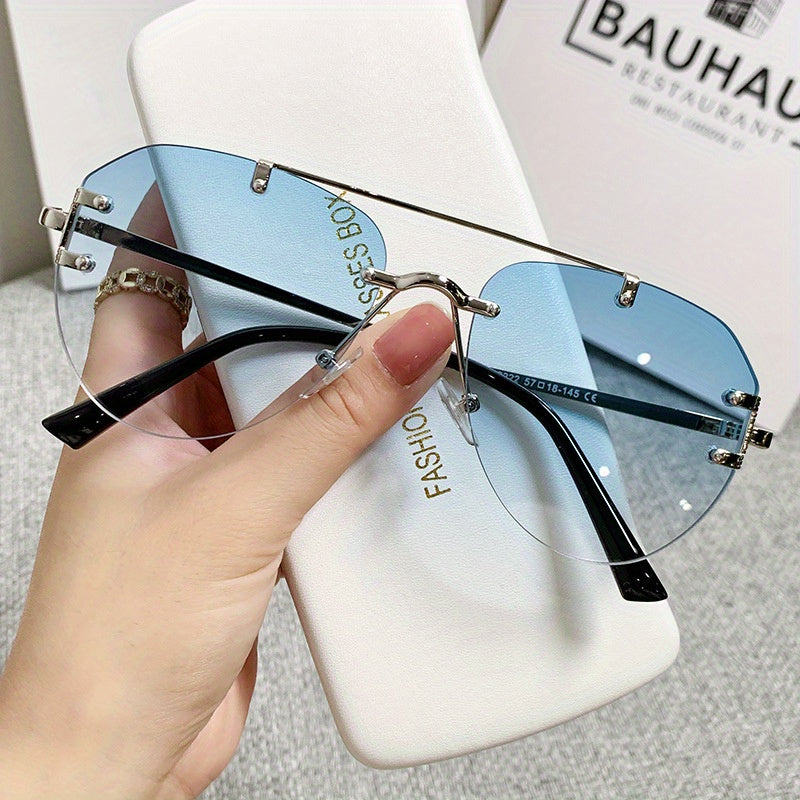 Unisex Classic Retro Double Bridge Glasses, Fashionable, No Frame, Metal Material, S Style, Ordinary Decorative for Men And Women, Casual Use