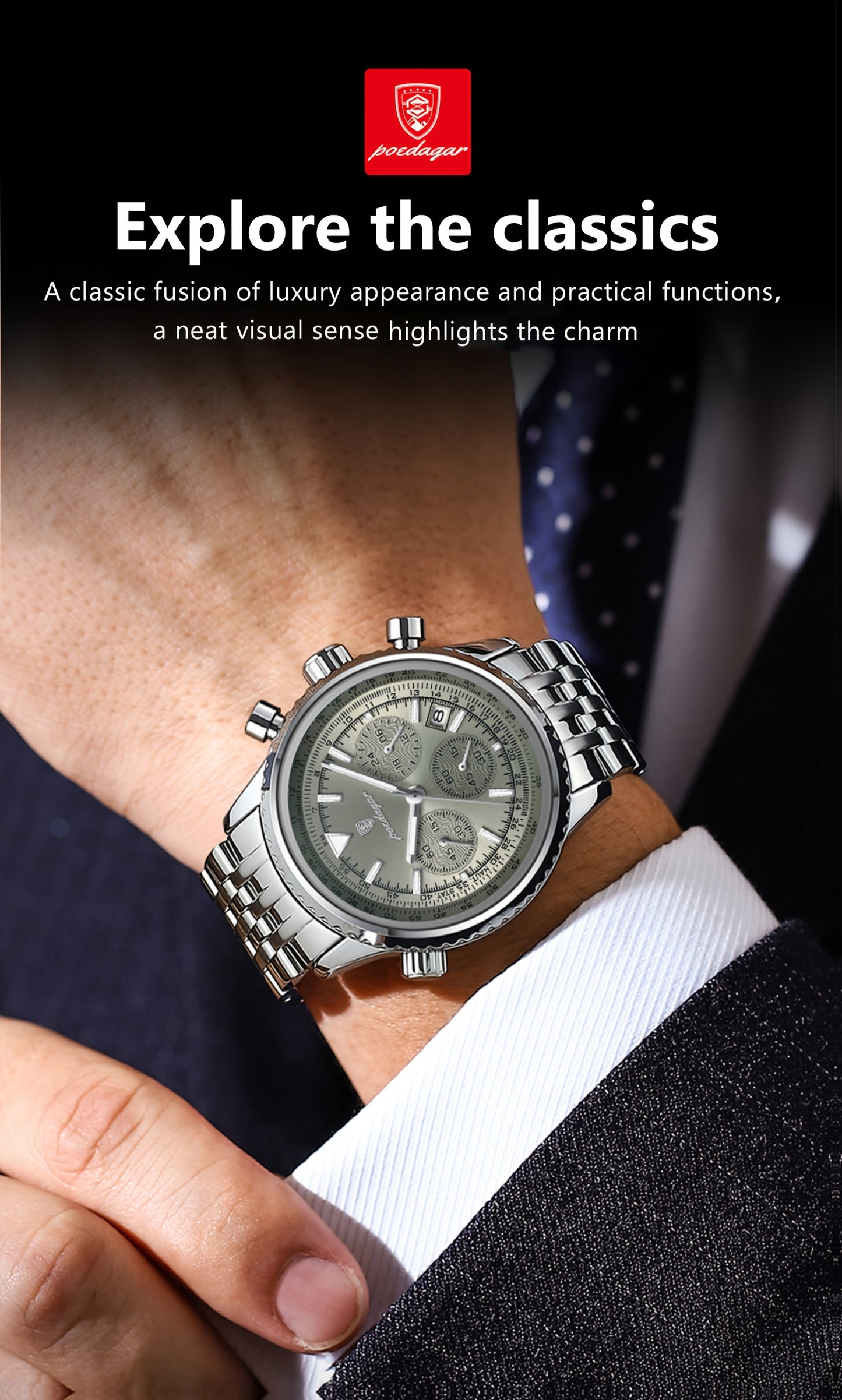 POEDAGAR New waterproof luminous calendar stainless steel ultra-thin Men's watch fashion students Korean business luxury youth chronograph quartz wristwatch., Perfect for Thanksgiving