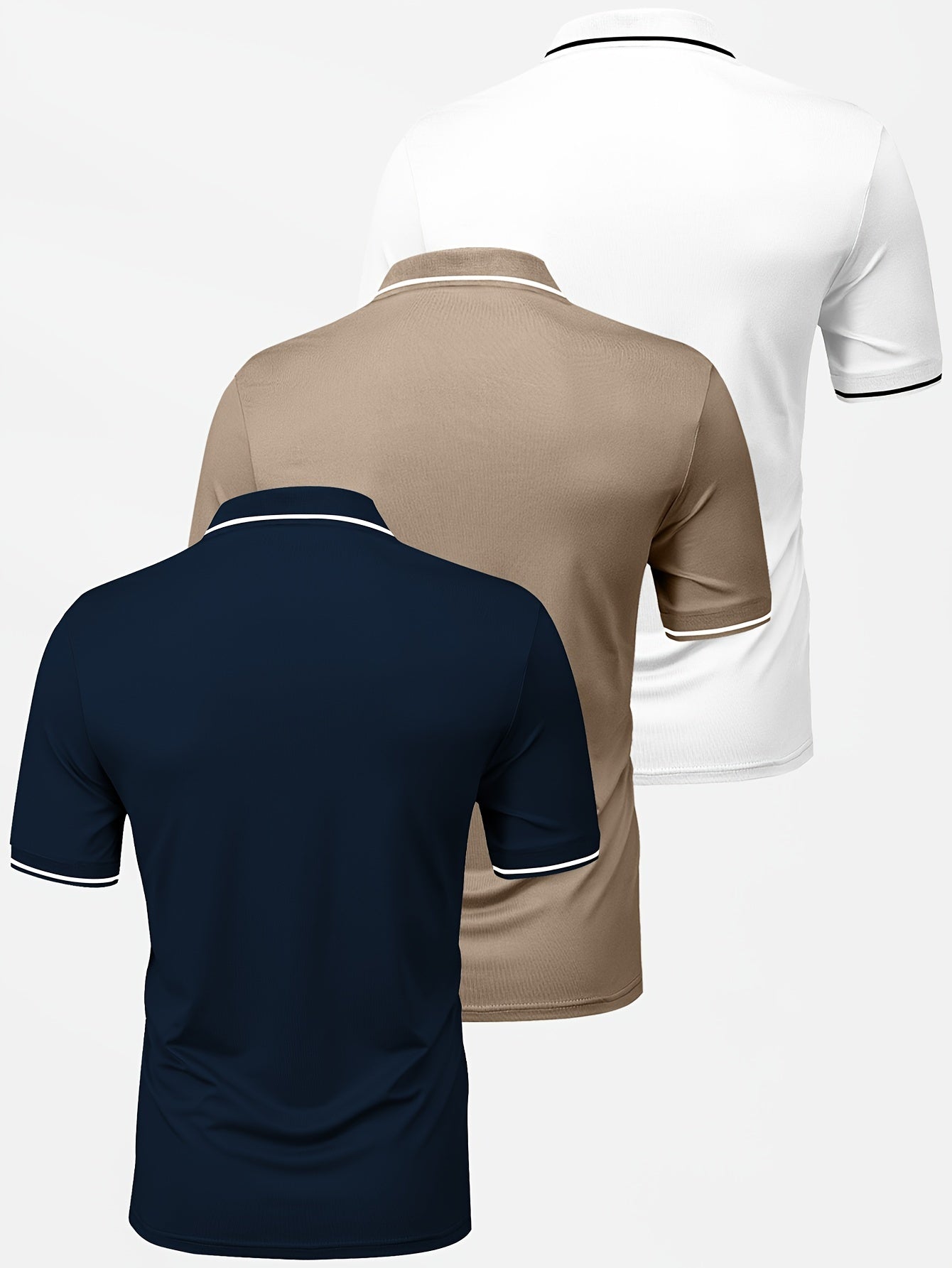 3pcs Men's Casual Fashion Shirts - Breathable Polyester, Short Sleeve, Button-Up with Classic Collar - Machine Washable, Summer Essentials in Black, White, and Beige