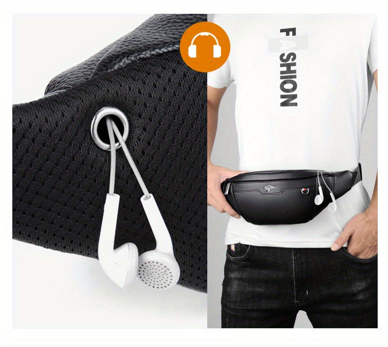 Men's Synthetic Leather Crossbody Bag - Adjustable Strap, Multiple Compartments, Lightweight Waist Pack for Hiking, Cycling & Daily Commute, Black, Cycling Bag | Modern Crossbody Bag | Adjustable Strap Bag