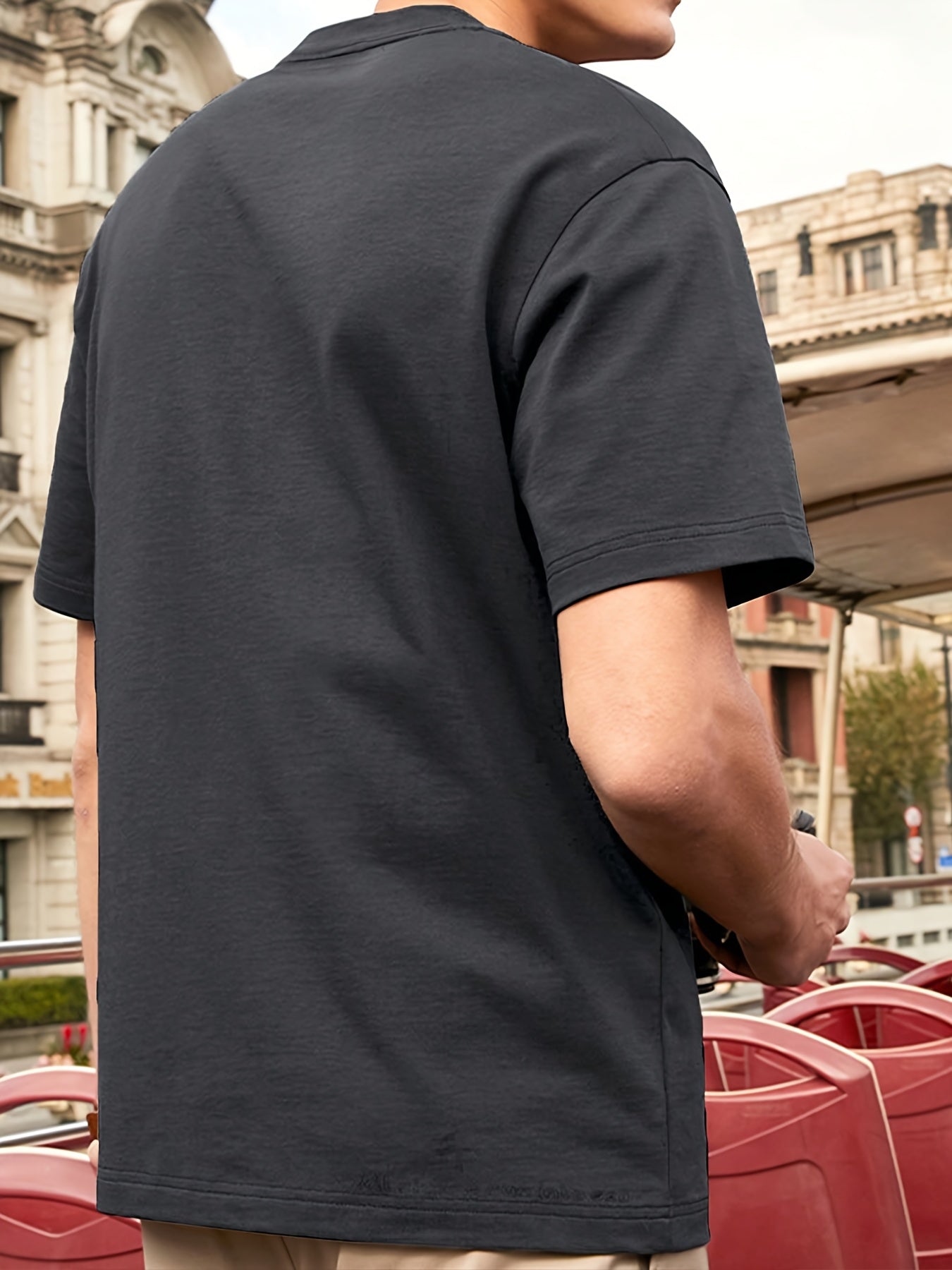 Men's Heavyweight 180gsm Cotton T-Shirt - Dark Gray Crew Neck Tee with Bold "Boston" Print, All-Season Everyday & Formal Shirt for Men - Machine Washable Luxury Casual Top, Versatile Clothing, Modern Design, Premium Fabric, S