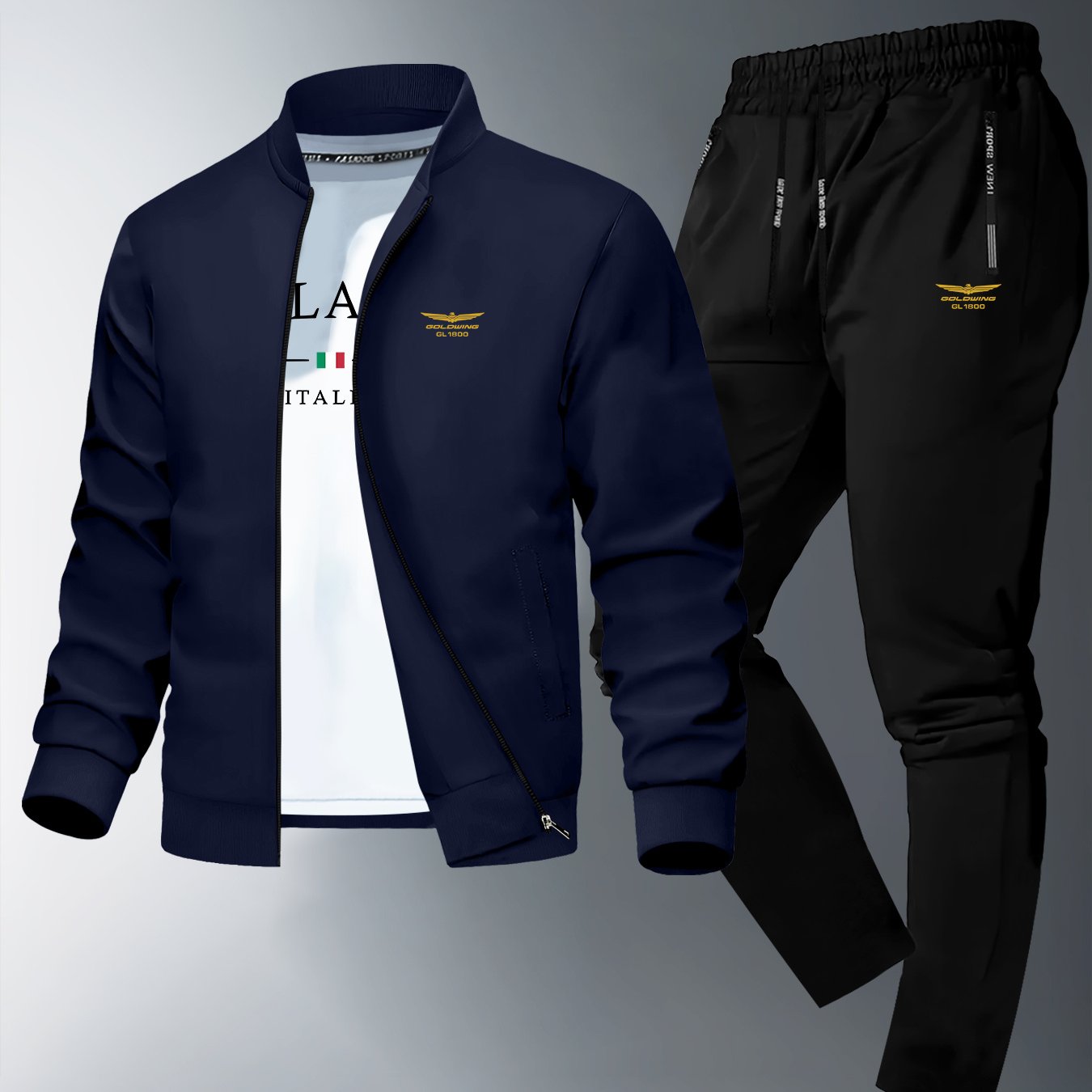 Men'S Trendy Jacket And Pants Set, 1800 Print, Casual Young Sports Suit, Skinny Fit, Zipper Detail, Long Sleeve, Slight Stretch Fabric, Collared Neck, Fall/Winter, Casual Style, Skinny Fit Jacket|Modern Casual Wear|Zippered J