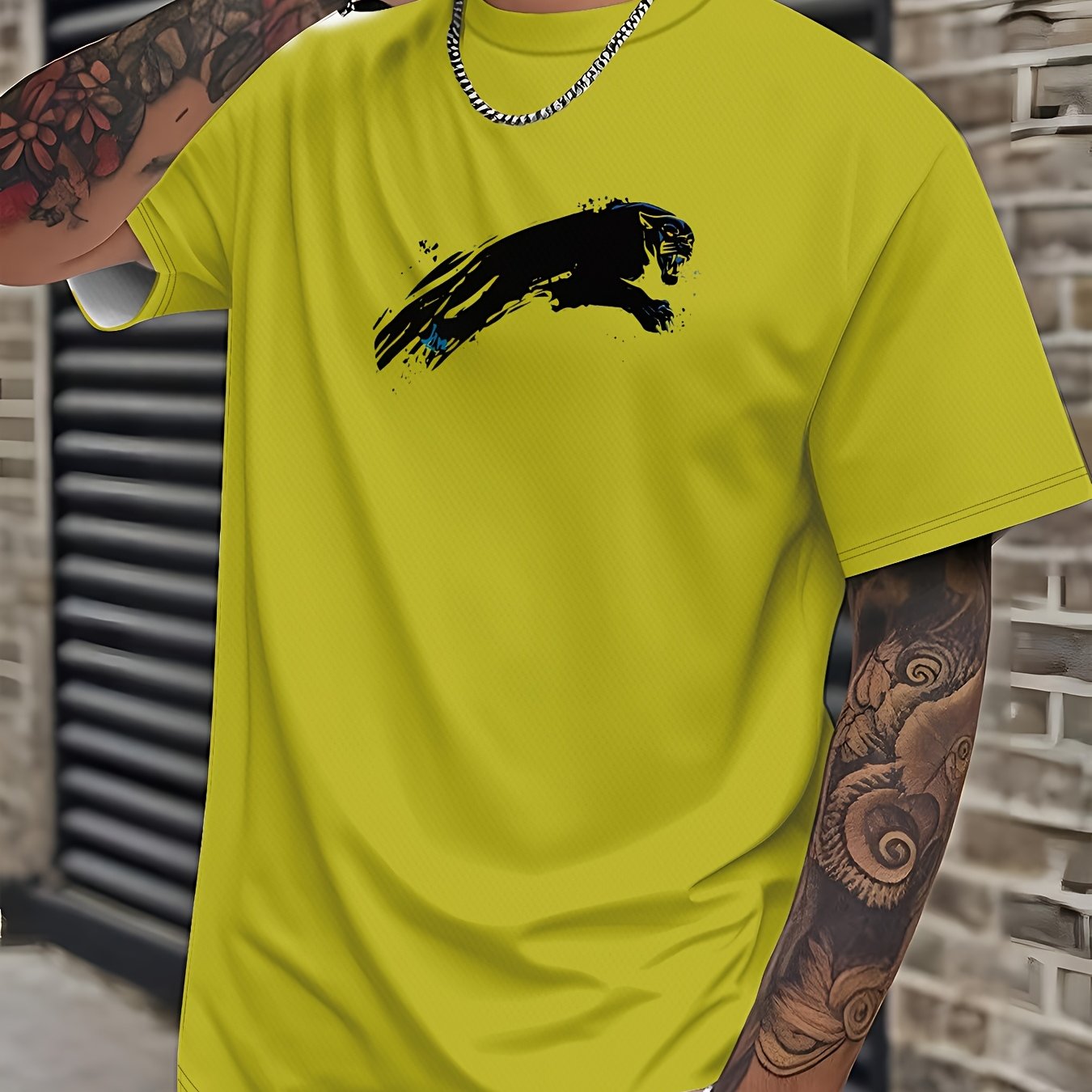Men'S Bold Black Graphic T-Shirt - Lightweight Everyday Casual Tee for Sports & Formal Events - Breathable Round Neck Shirt - Easy-Care Everyday Essential Top, Sports Friendly Apparel, Modern Casualwear, Comfortable Fit, Stre