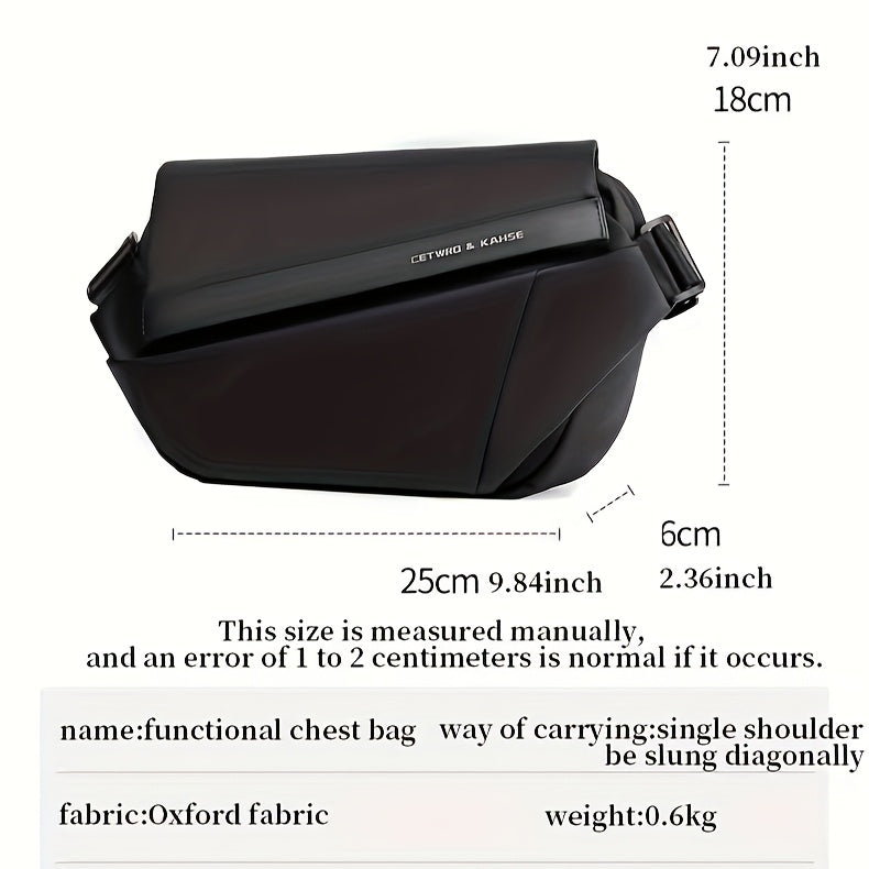 Men'S Sleek Black Crossbody Bag - Durable Oxford Material, Zippered Chest Bag with Adjustable Strap, Ideal for Commuting & Cycling, Trendy Shoulder Bag for Men, Cycling Bag|Trendy Shoulder Bag|Functional Design, Small Crossbo