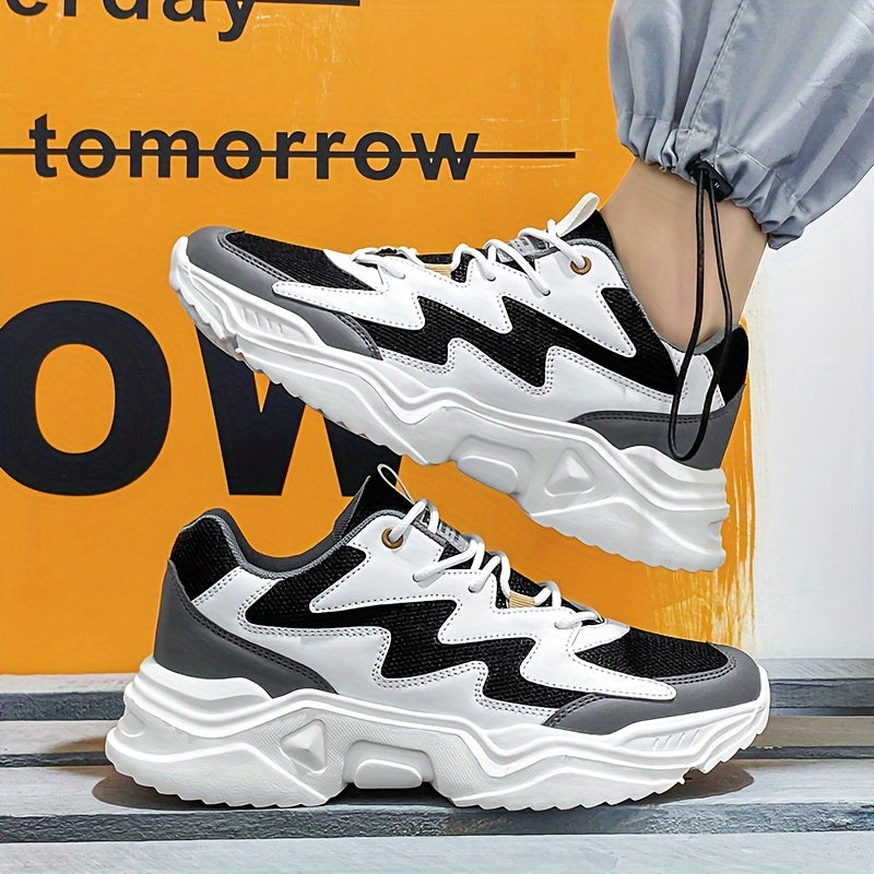 Men's Casual Sports Sneakers with Lace Closure, Breathable Mesh Upper, Solid Color, Low Top, Fabric Insole, EVA Sole, PU and Mesh Material, Ideal for Running, Exercise, Hiking, and Daily Wear