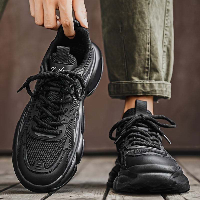 Men'S Breathable Mesh & Faux Low-Top Sneakers - Lightweight Cushioned Air Cushioning, White & Golden Accents, Lace-Up Casual Shoes for Running, Hiking, Gym & Casual Attire, Gym Shoes, Modern Sneakers, Fabric Lined Interior