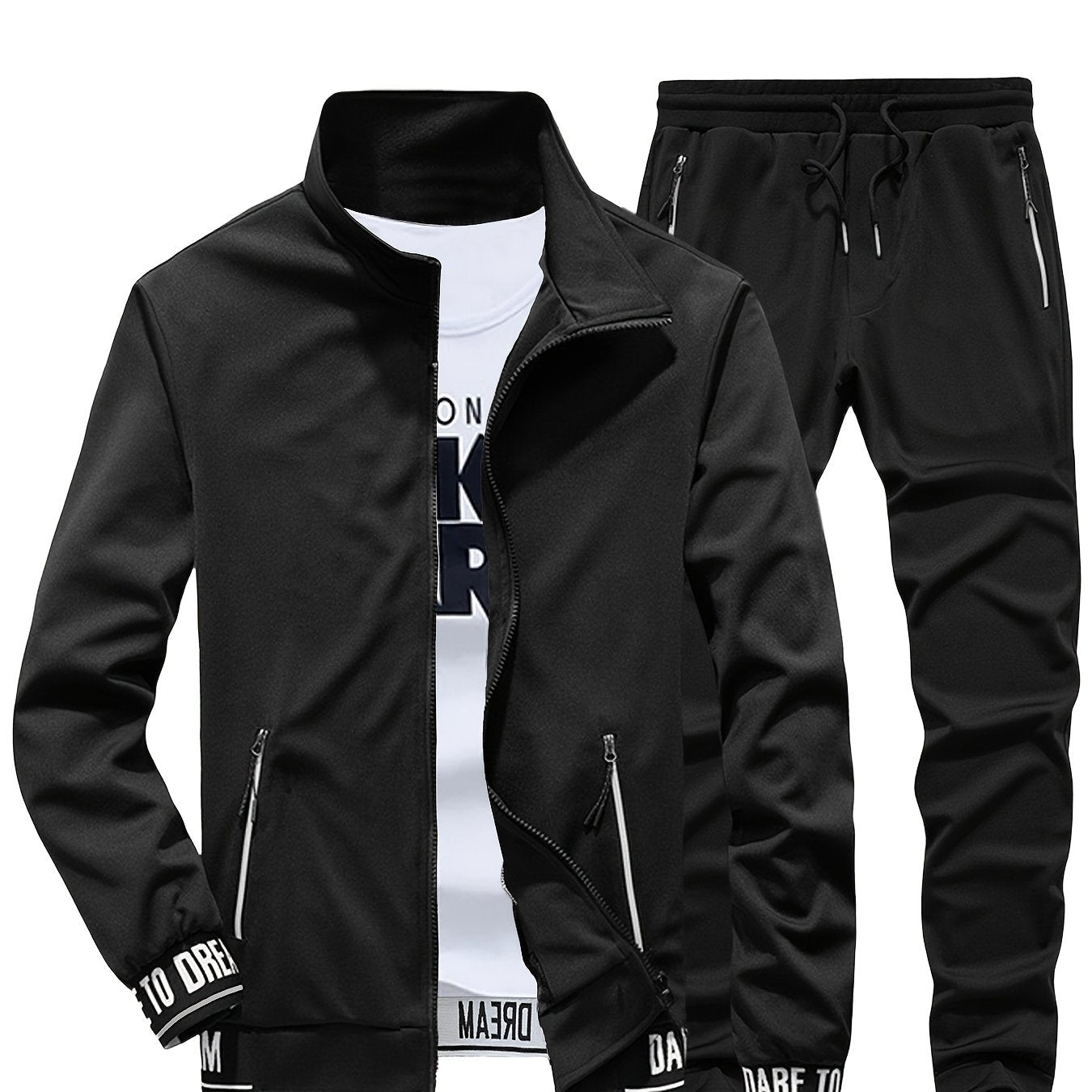 Spring and Autumn Men's Stand Collar Sports Casual Pants Suit