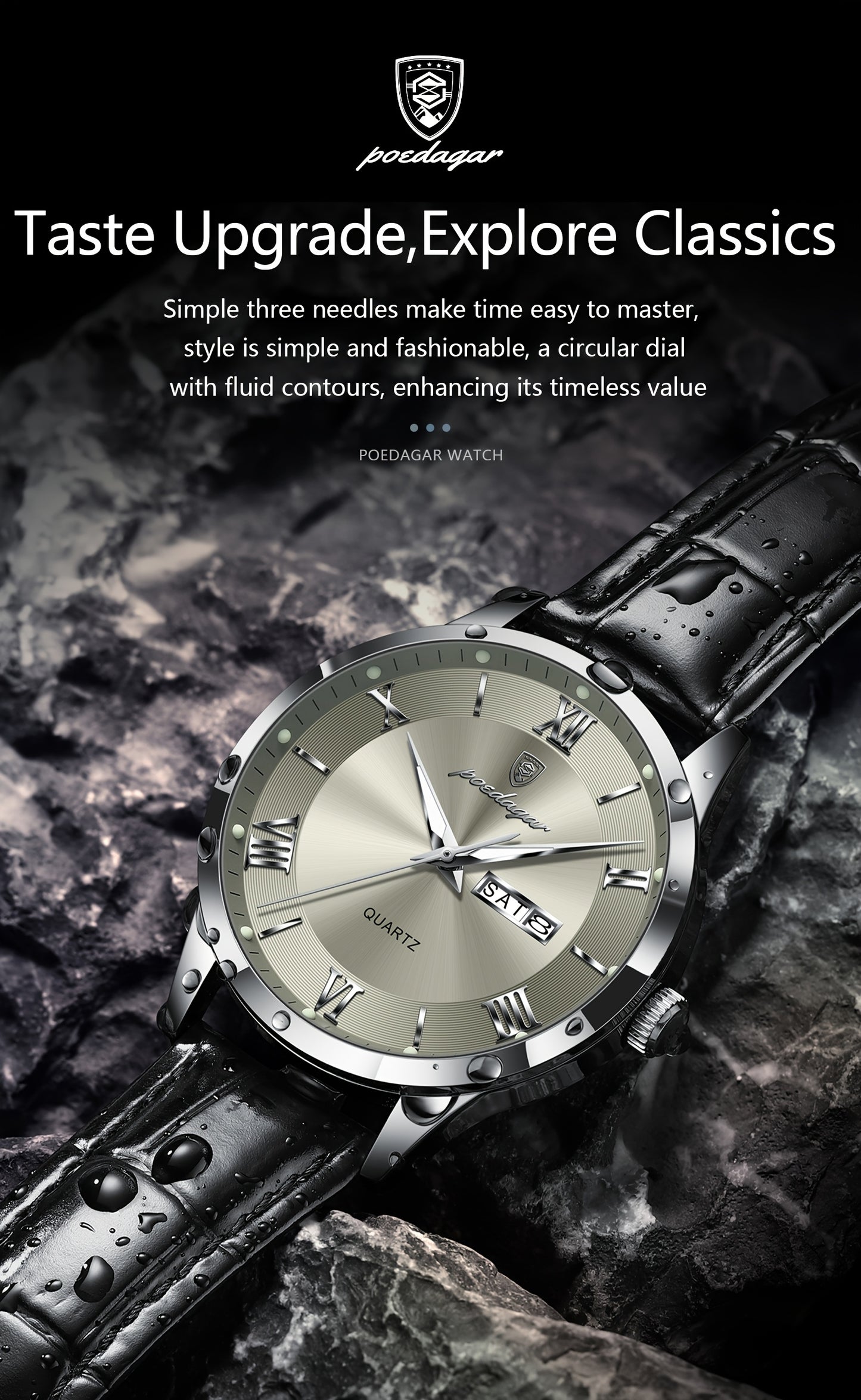 Luxury Leather Strap Men's Watch Waterproof Luminous Calendar Week Wristwatch Simple Business Fashion Sports Men's Watch