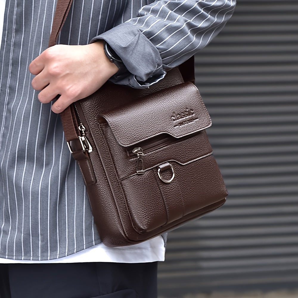 WEIXIER Men'S Set Shoulder Bag, Unisex Waist Postman Bag, Crossbody Chest Bag, Handbag, PU Fabric Multi-pocket, with Card Holder Wallet, Adjustable Detachable Shoulder Strap, Casual Commuting Bag Retro Business Texture Men'S