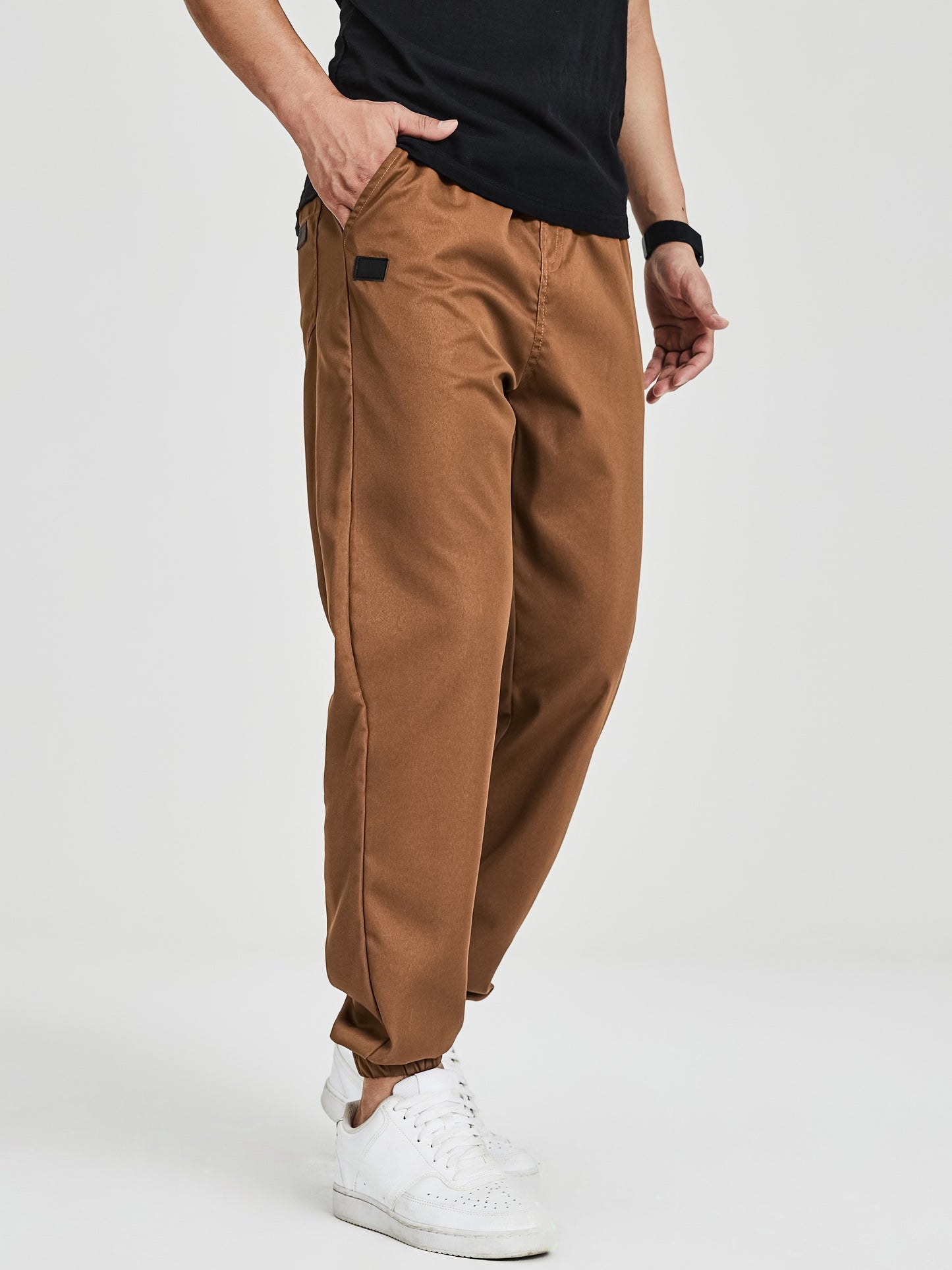 Men's Solid Color Drawstring Cargo Pants - Casual, Loose Fit with Multiple Pockets, Machine Washable