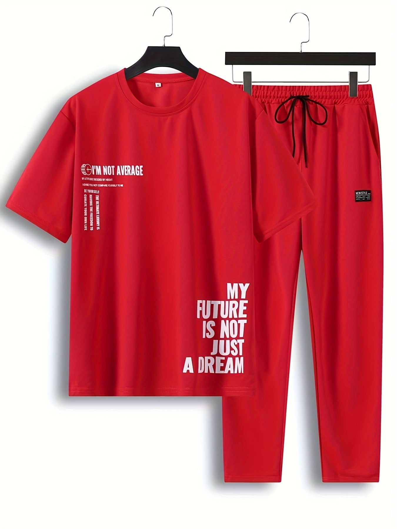 Men's 2pcs Summer MY FUTURE IS NOT JUST A DREAM Casual T-Shirt and Pants Set - Suitable for Casual Sports Outing - Starry OB