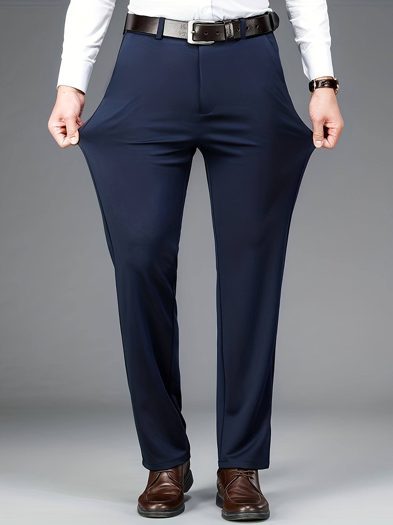 Men'S Classic Black Dress Pants - Nylon Blend, Straight Leg, Straight Leg Pants for Business Occasions
