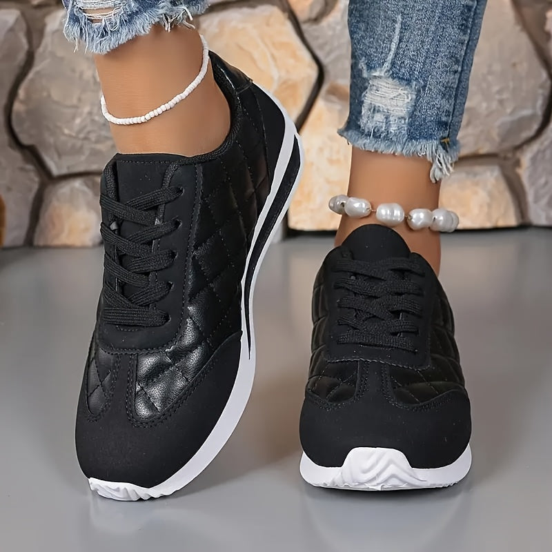 Women's Retro Athletic Sneakers - Lightweight, All-Season, Stability Support, Synthetic Leather Upper, Fabric Lining, TPR Sole, Quilted Design