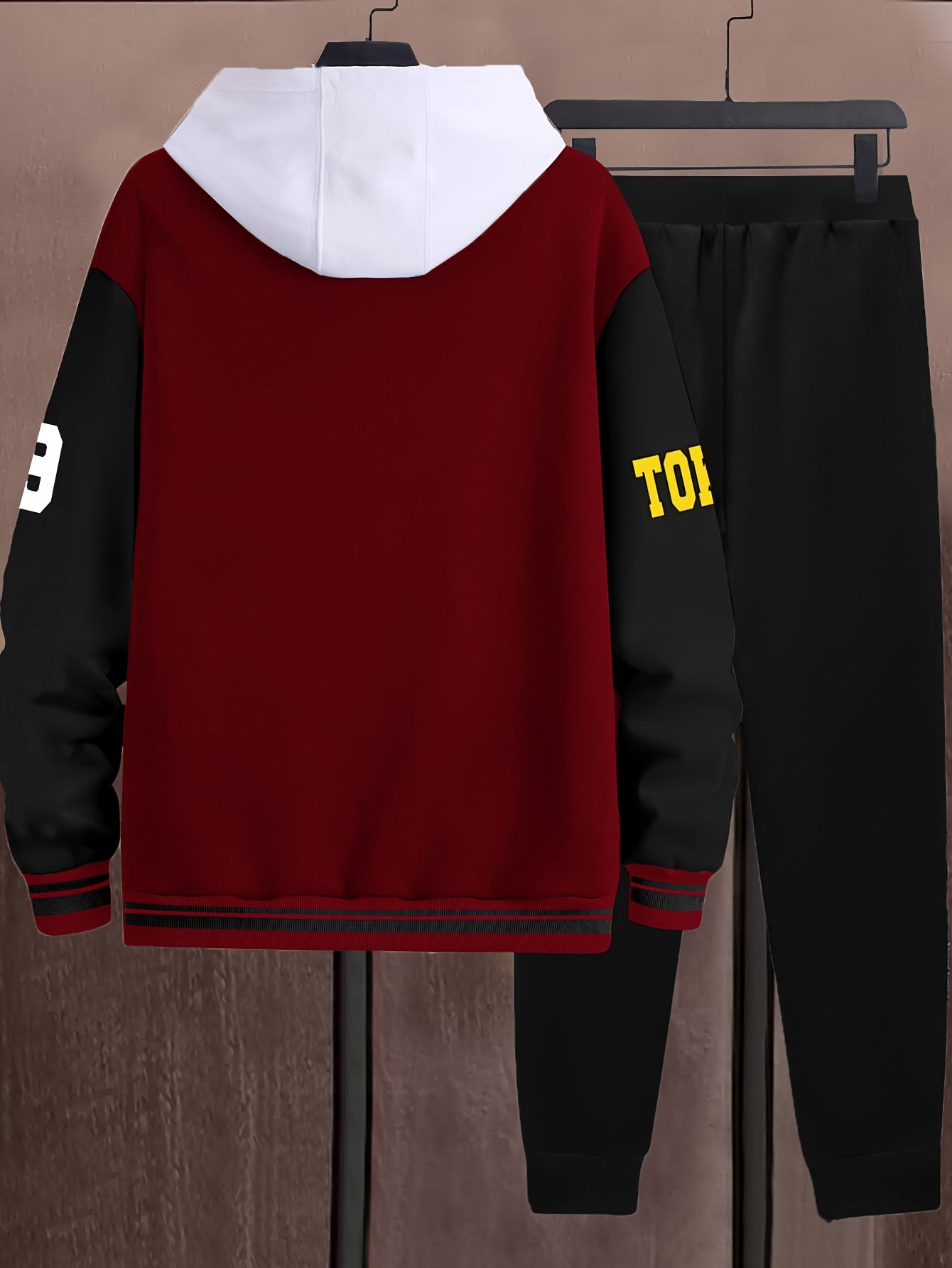 Athleisure Essential, Men's Casual 69pcs Set: Color Block Varsity Jacket & Joggers with A-69 Print - Polyester, Baseball Collar, Pockets - Perfect for Fall/Winter