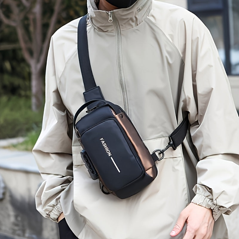 UNIXINU Men's Durable Oxford Fabric Anti-Theft Chest Bag - Sleek Casual Crossbody Sling Bag with Phone Pocket, Zipper Closure & Adjustable Strap for Motorcycle Riding, Commuting, Outdoor Sports, Bag for Bike, Travel Essential