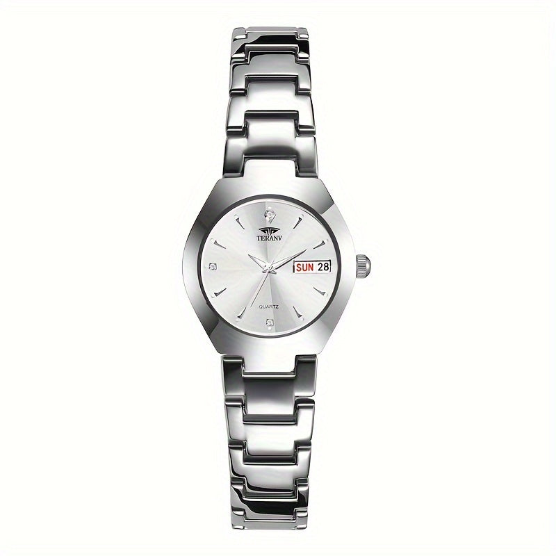 1 New Fashionable Quartz Ladies' Watch with Date Display - Black Dial, Luminous Hands & Markers, Stainless Steel Band, Casual Style, Travel & Business Use, Casual Style Watch | Minimalist Design | Quartz Movement
