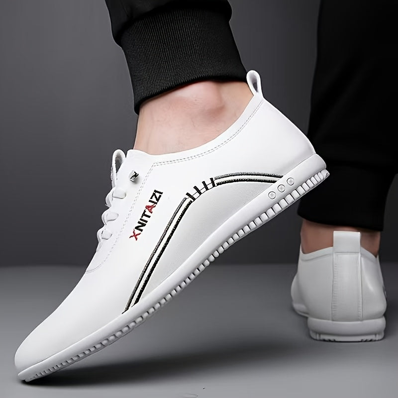 1 Pair of Men's Stylish Black & White Sneakers - Lace-Up Design, Round Toe, Rubber Sole, PU Upper, Perfect for Casual & Business Wear, Everyday Sneakers | Sporty Casual Shoes | Durable Footwear Construction