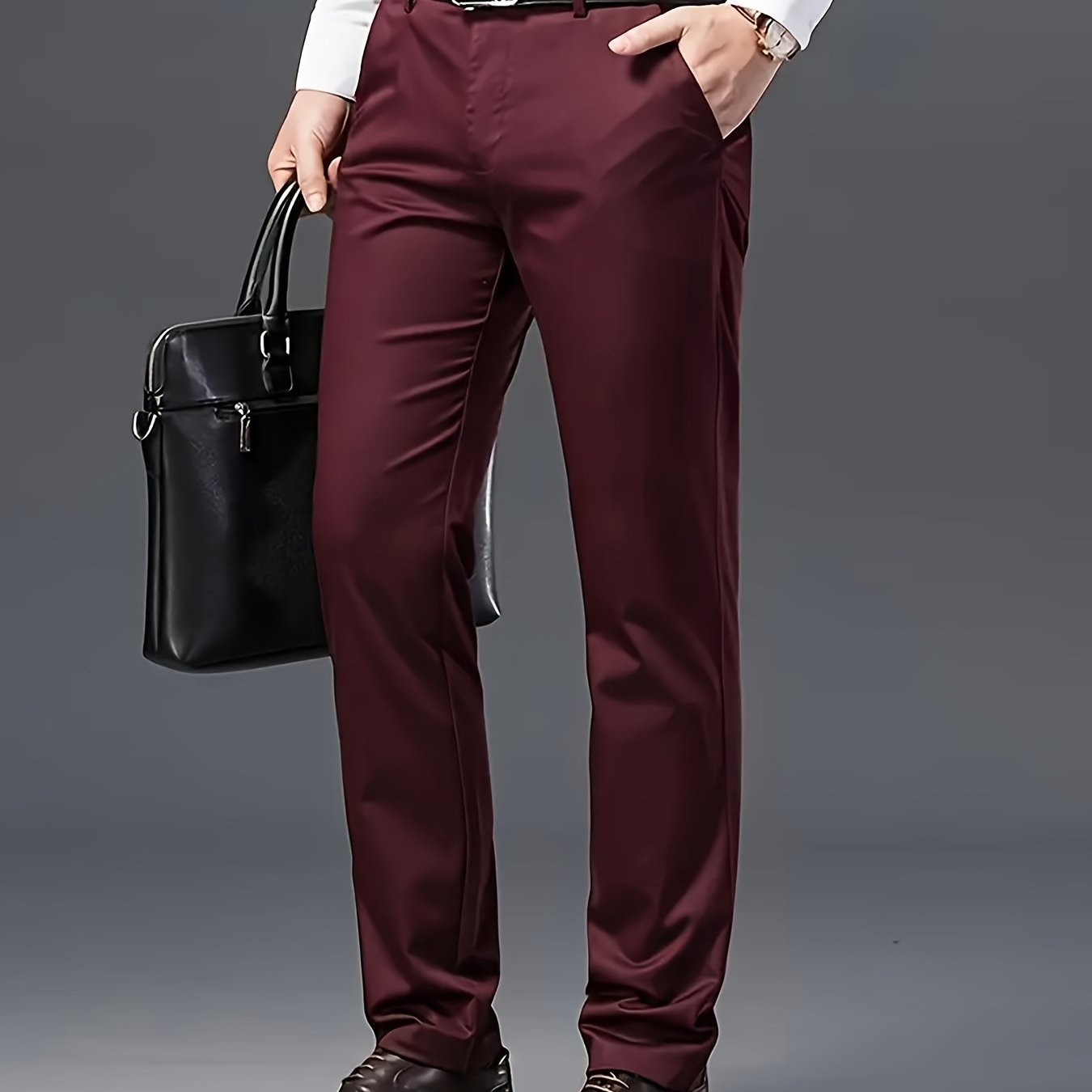 Men'S Classic Black Dress Pants - Stretchy Polyester, All-Season Comfort Fit, Regular Length, Solid Color, Allseason Pants | Stylish Dress Pants | Comfortable Fit Pants