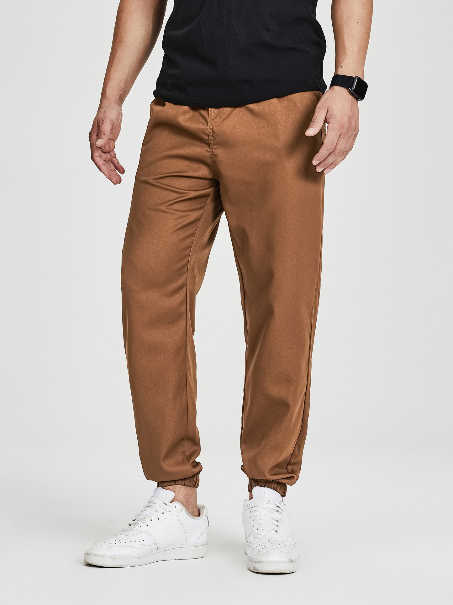 Men's Solid Color Drawstring Cargo Pants - Casual, Loose Fit with Multiple Pockets, Machine Washable