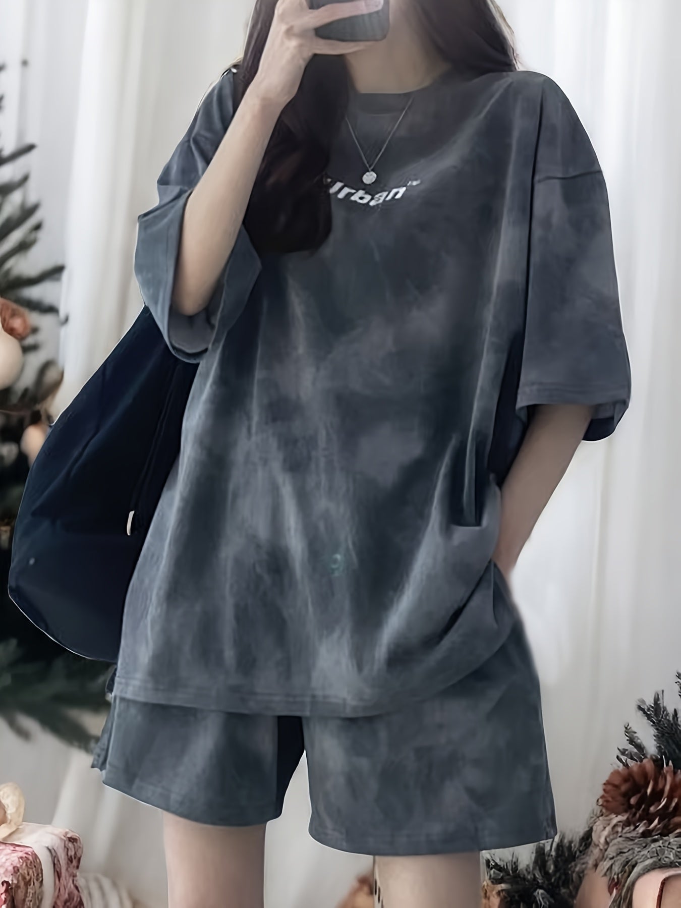 Letter Print Hong Kong Style Comfortable Casual Loose Short Sleeve Shorts Set, Summer Women's Fashionable Versatile Slimming Casual Running Sports Suit Two-Piece Couple Set, Large Size Women's Casual Sports Suit