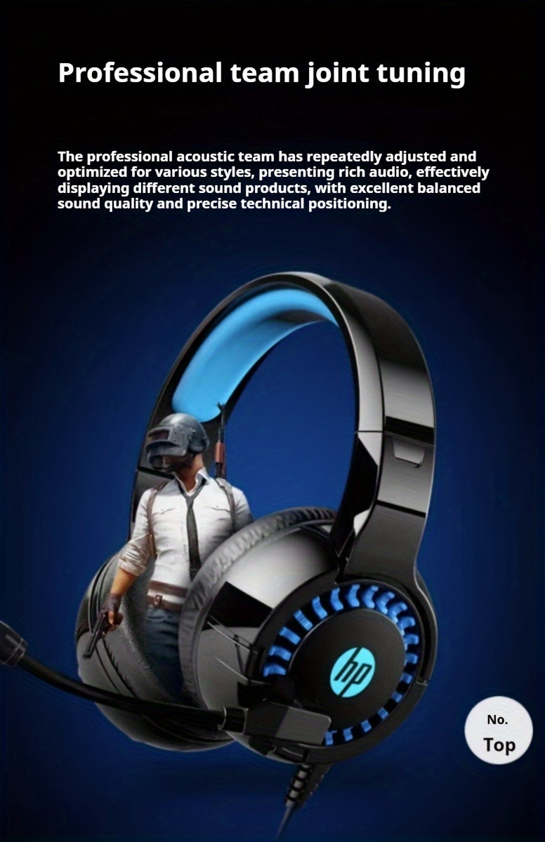 HP Headphone DHE-8011, Desktop Laptop All-In-One Can Be Used, 3.55Mm And Usb Interface, Wired Microphone Game Headset, Cool Light Effect, Noise Reduction, Stereo Sound Effect, Ear Cup Comfortable And Soft, High-End Fashion De