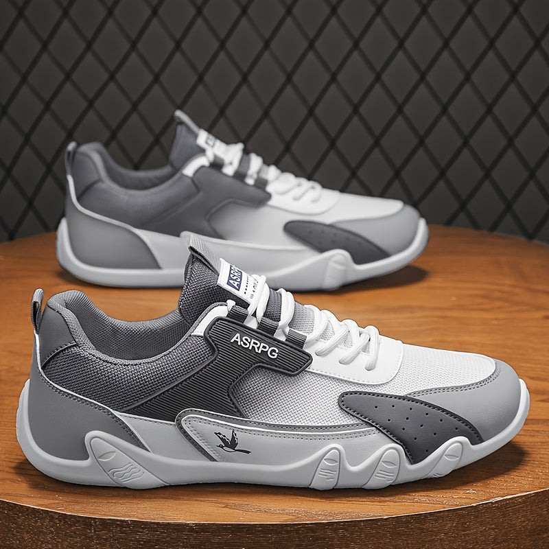Men's Breathable Low-Top Casual Sneakers - Sporty Lace-Up Walking Shoes with Navy/White/Golden Accents, All-Season Outdoor & Everyday Comfort, Durable Fabric Upper & PVC Sole, Comfortable Footwear, Sleek Shoe Design, Lightwei