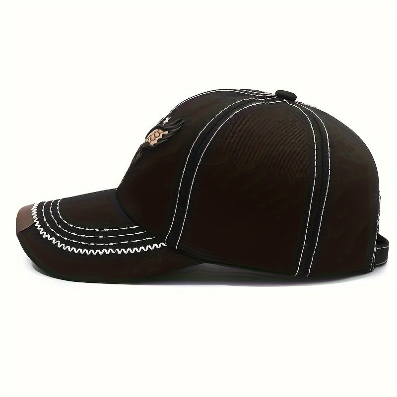 2pcs ZDEDE 3D Eagle Embroidered Baseball Cap - Stylish & Durable Adjustable Snapback Hat with Faux Leather Patch, Black Polyester for Outdoor Sports & Casual Wear - Perfect for Men & Women