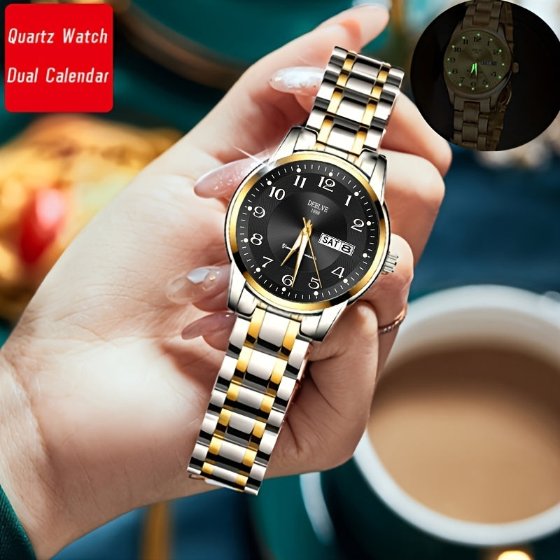 DEBLVE Women'S Ultra-Thin Stainless Steel Quartz Watch - Stylish, Lightweight, IPX7 with Calendar, Luminous Day Display, and Stainless Steel Band - Perfect for Casual Wear, DEBLVE
